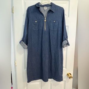 Women’s size 14 Anne Klein Denim Zippered Neck Tab Cuff Shift Dress